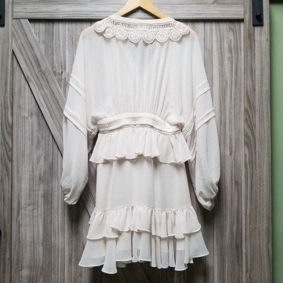 Shona Joy Rafaella Plunge-Neck Long-Sleeve Frill Sheer Mini Dress - Picture 6 of 16